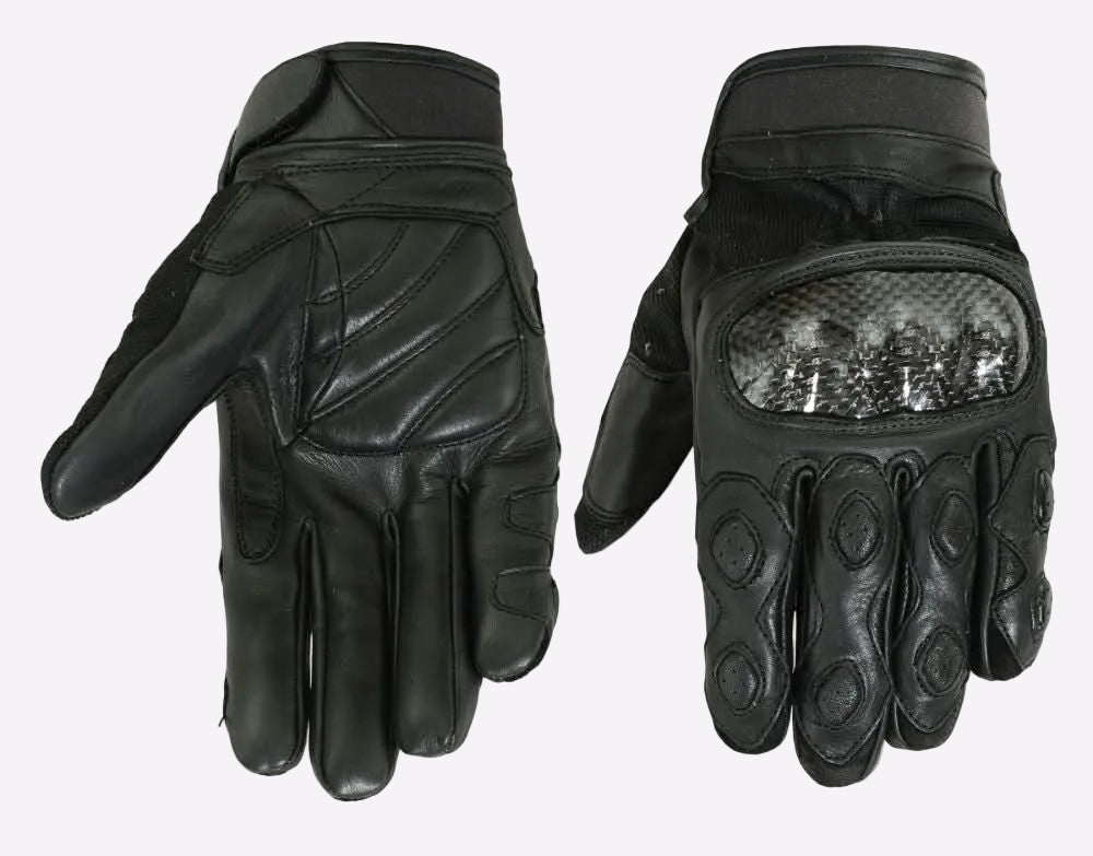 Pair of black motorcycle gloves on a white background
