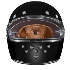 Daytona Retro Full Face Motorcycle Helmet | Hi-Gloss Black w/ Chrome Accents