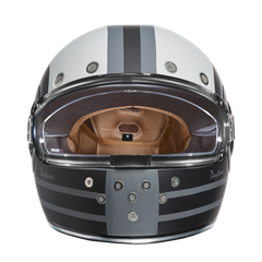 Daytona Retro Full Face Motorcycle Helmet - Dull Black with White Racer Graphic