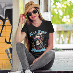 Daytona Bike Week 2026 Women's V-Neck | Hipster Skull Biker Tee