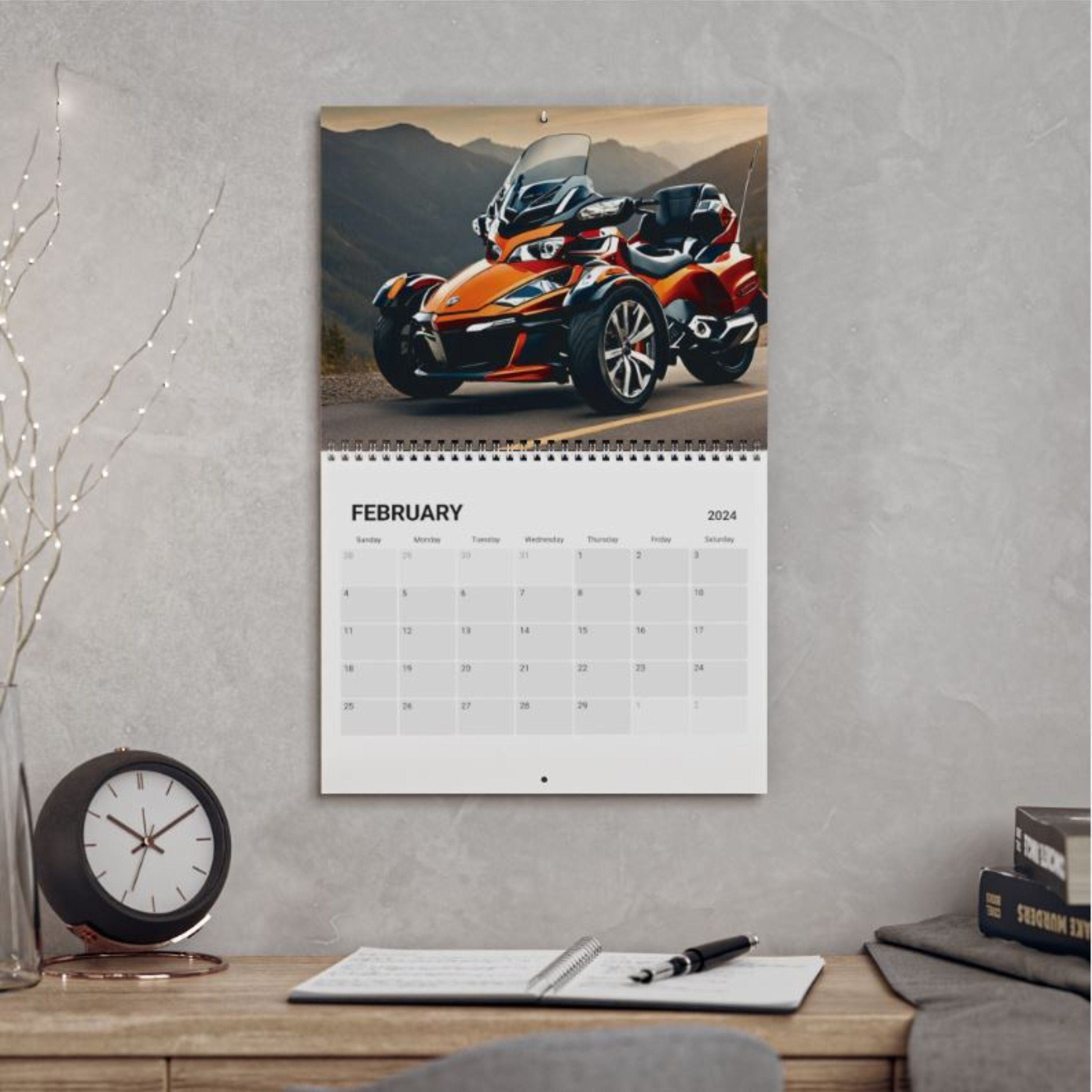 CanAM Spyder Three Wheeled Motorcycle Wall Calendar 2024 Street