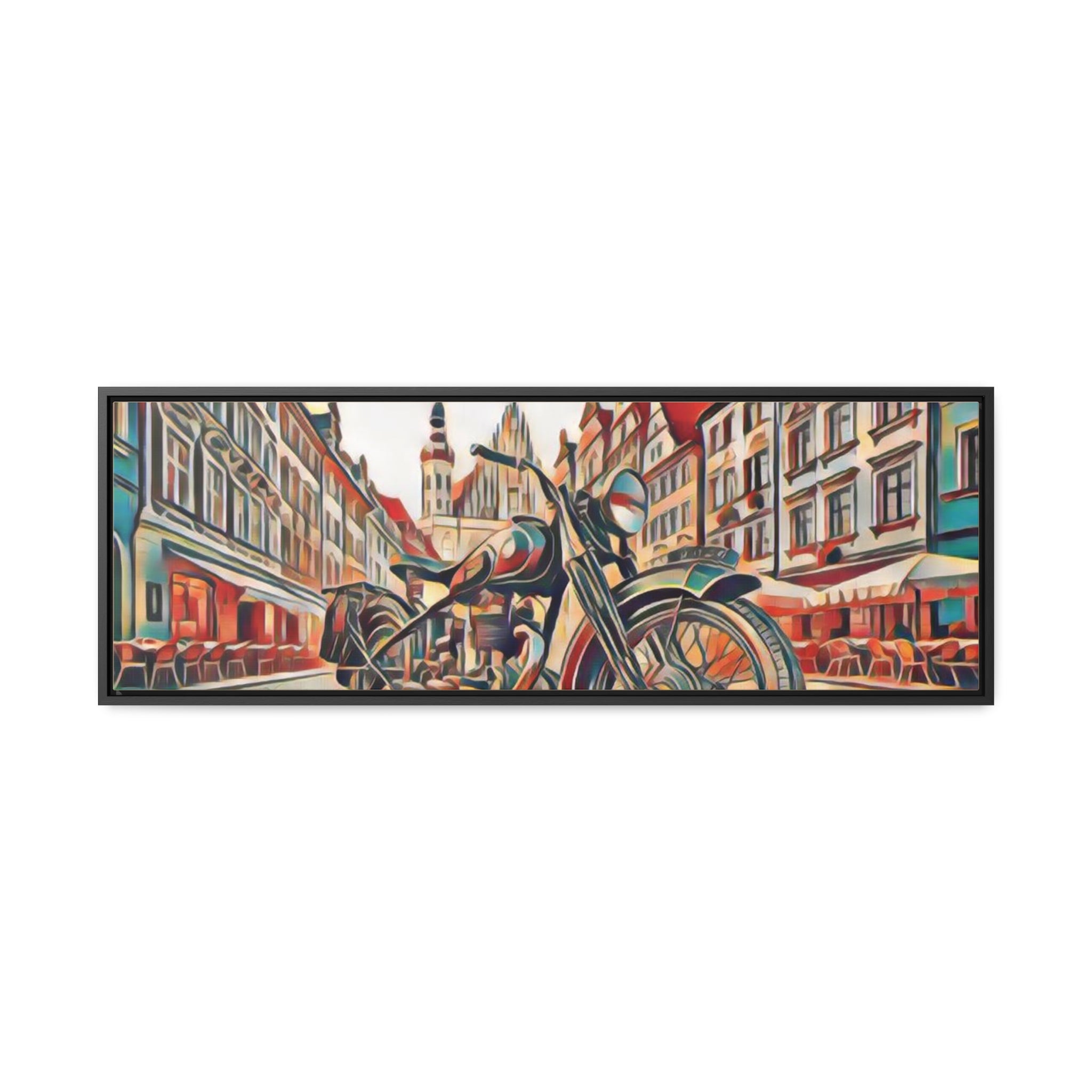 European City Motorcycle Abtract Canvas Print - Gallery Wrapped