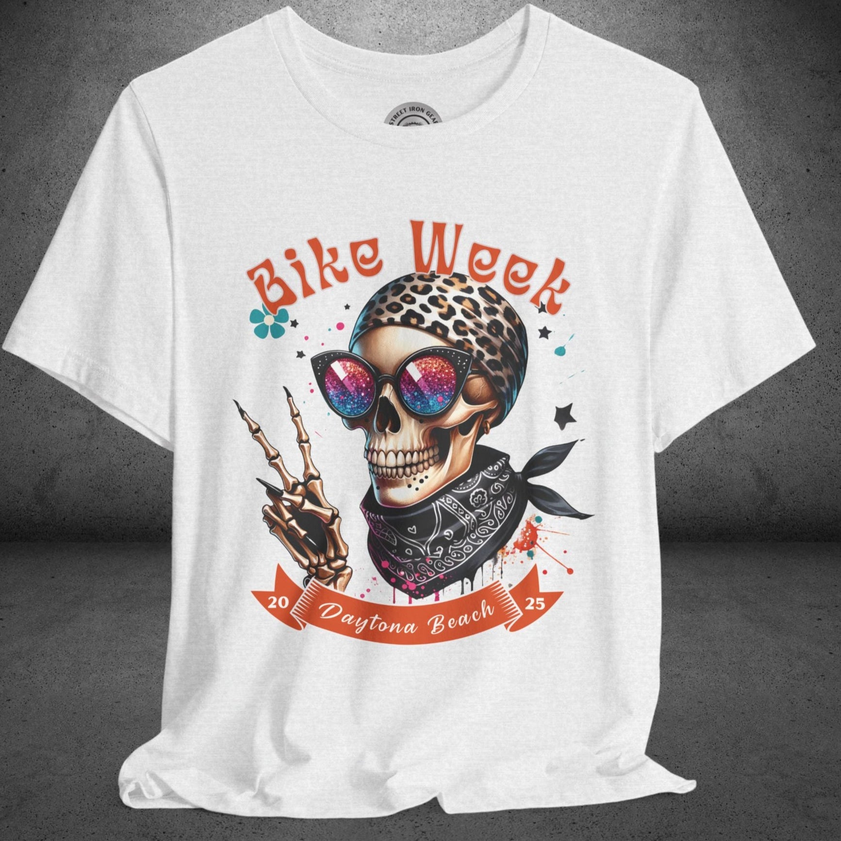 Ladies Daytona Bike Week 2025 Hipster Skull Crew Neck TShirt