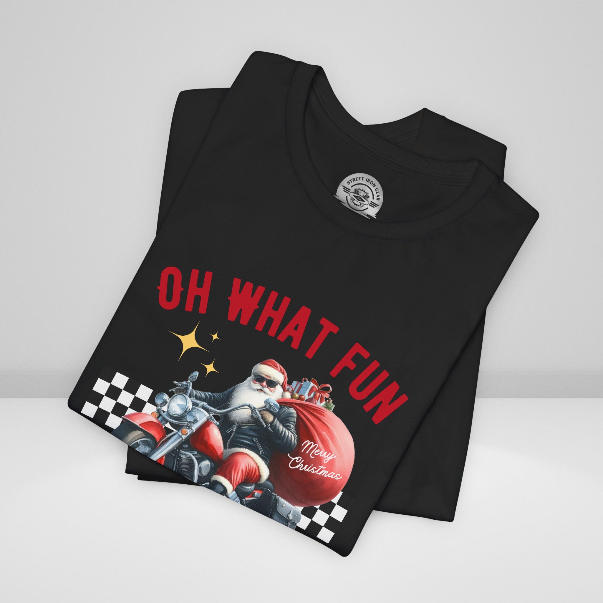 Biker Santa Christmas Crew Neck TShirt