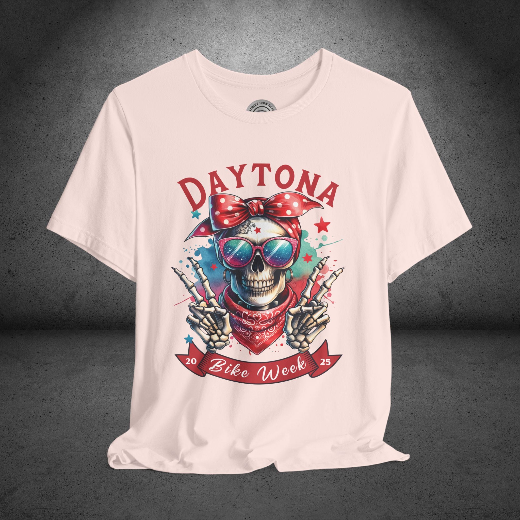 Ladies Daytona Bike Week 2025 Hipster Skull Crew Neck TShirt