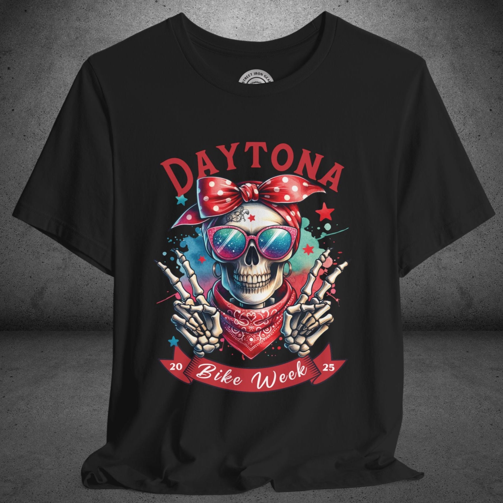 Ladies Daytona Bike Week 2025 Hipster Skull Crew Neck TShirt