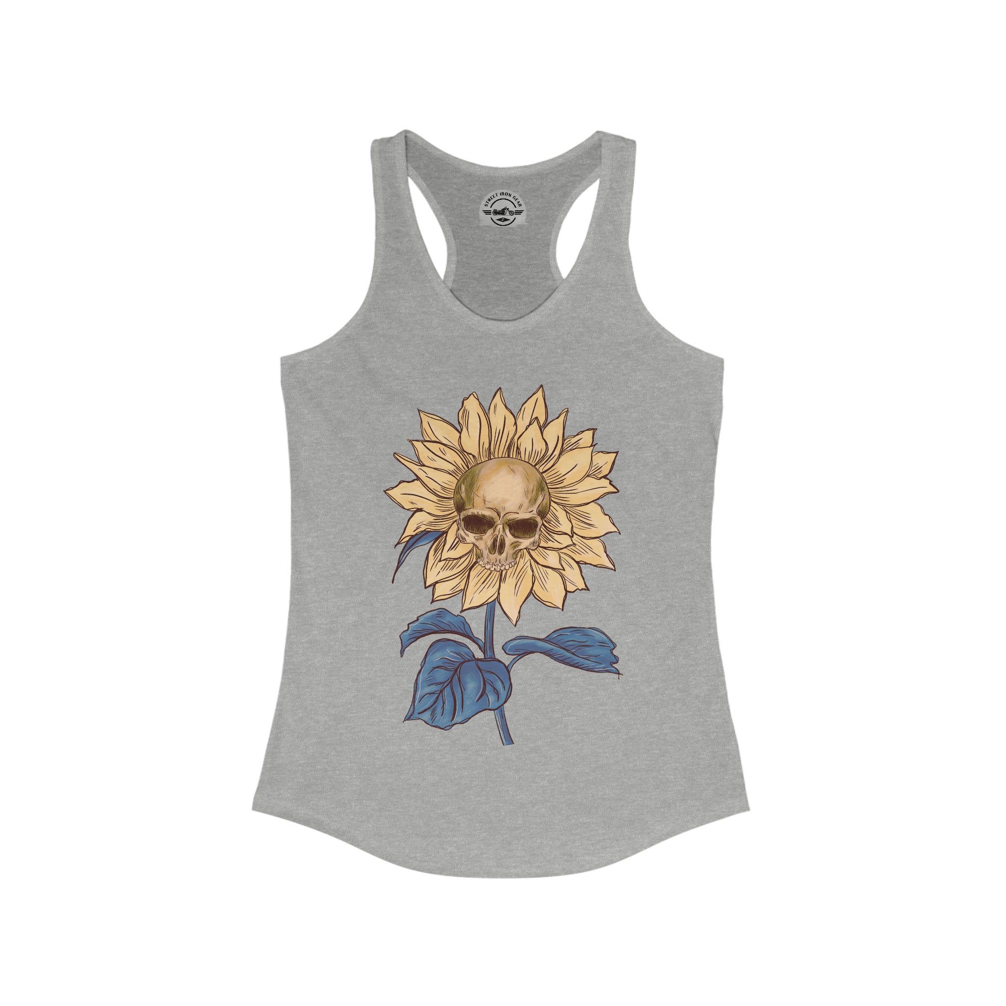 Cottagecore Skull Sunflower Racerback Tank Top