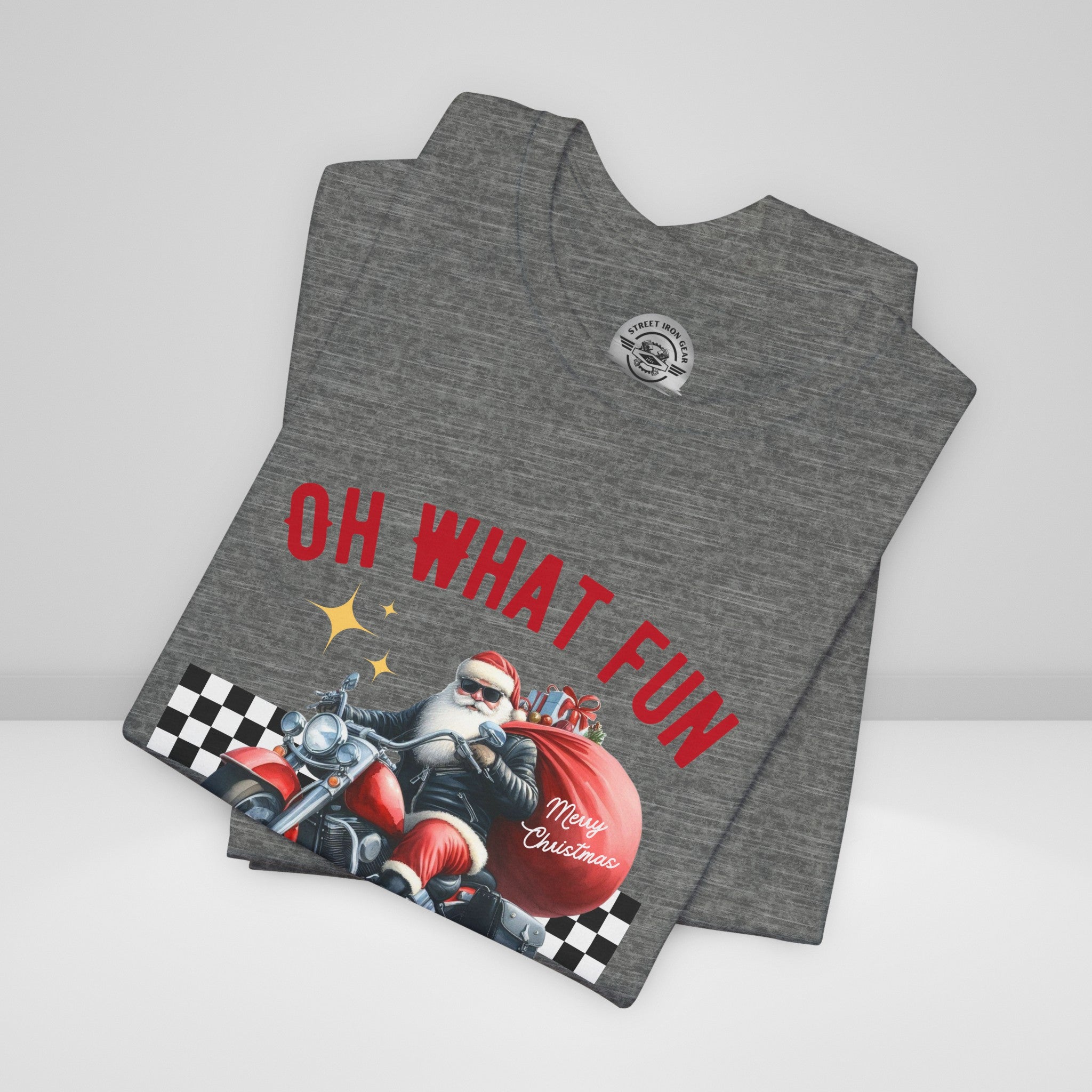 Biker Santa Christmas Crew Neck TShirt