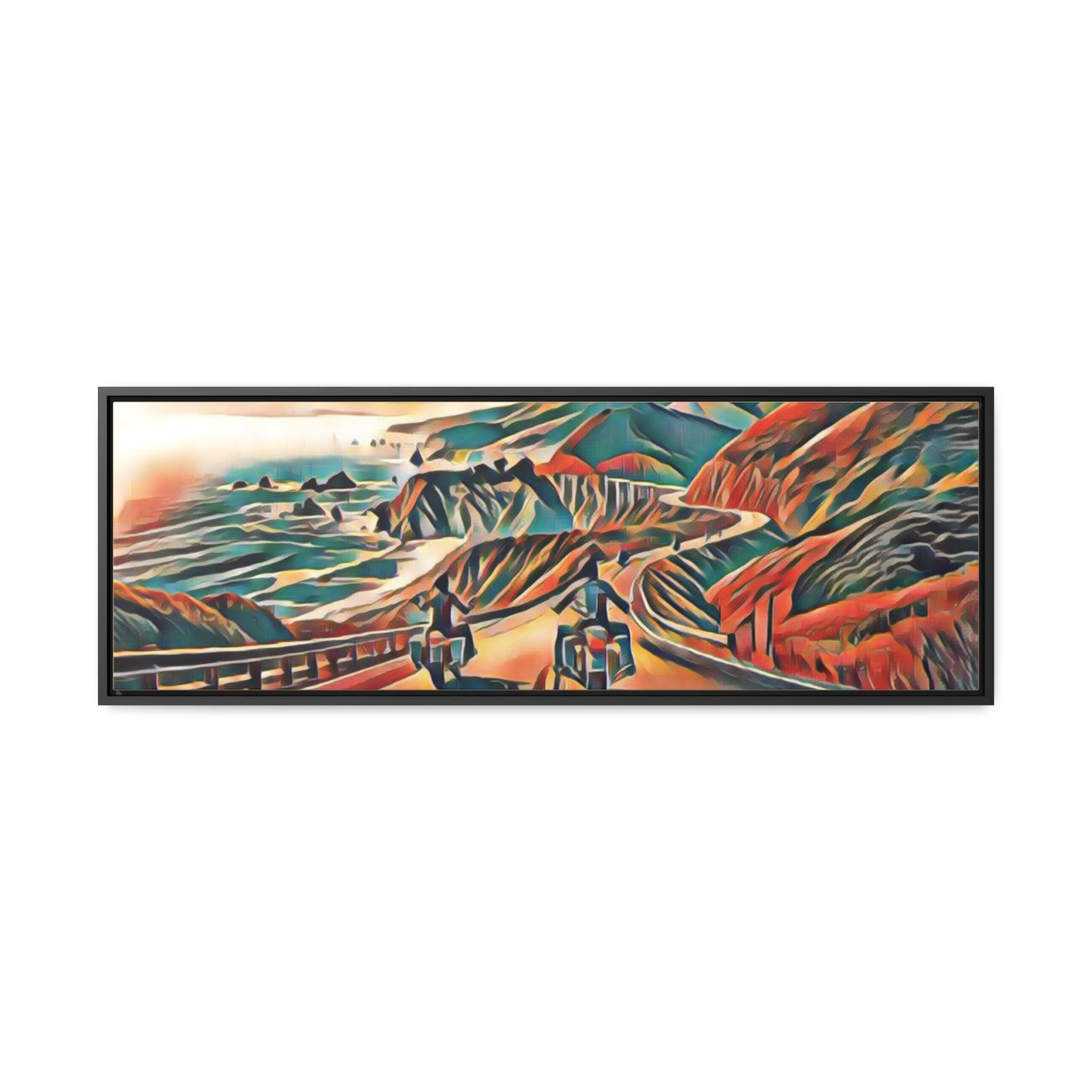 Motorcycle Pacific Coast Highway Abstract Framed Canvas Art