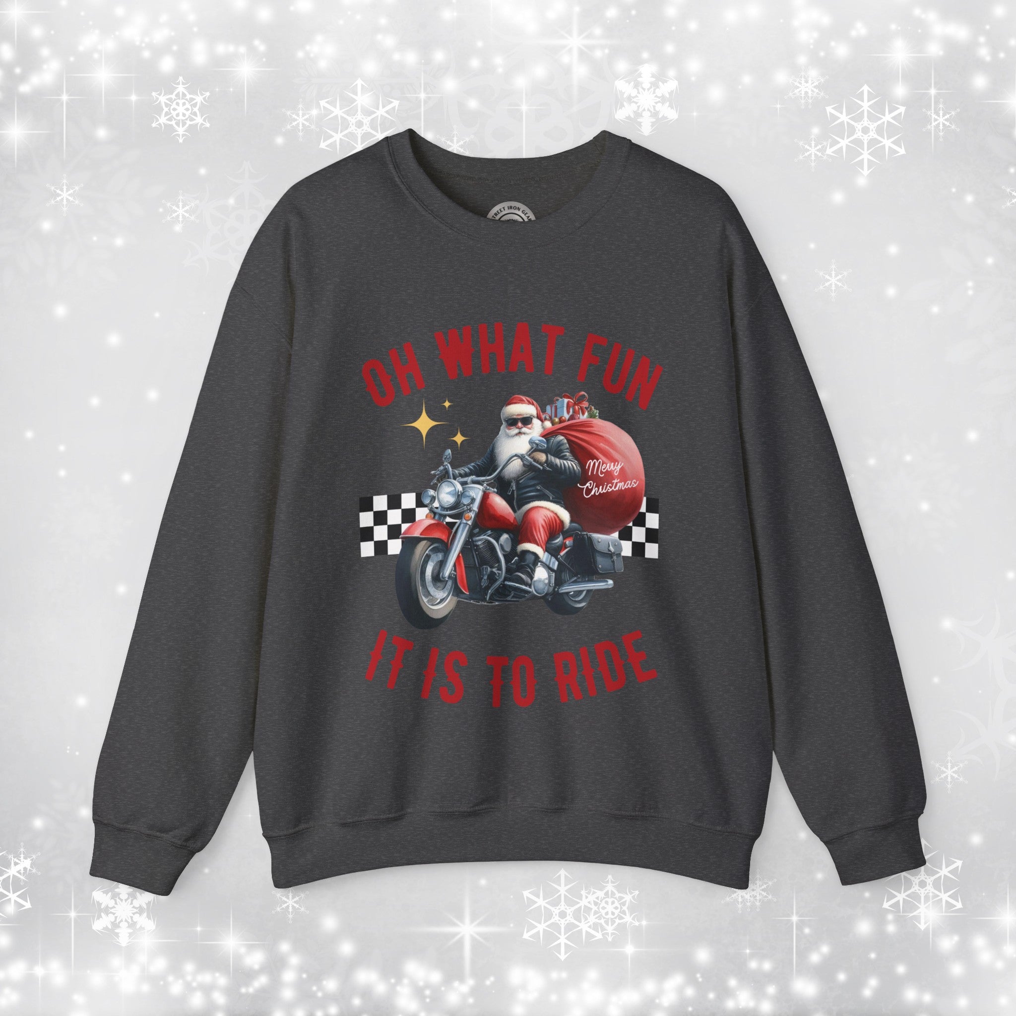 Biker Santa Christmas Crew Neck Sweatshirt