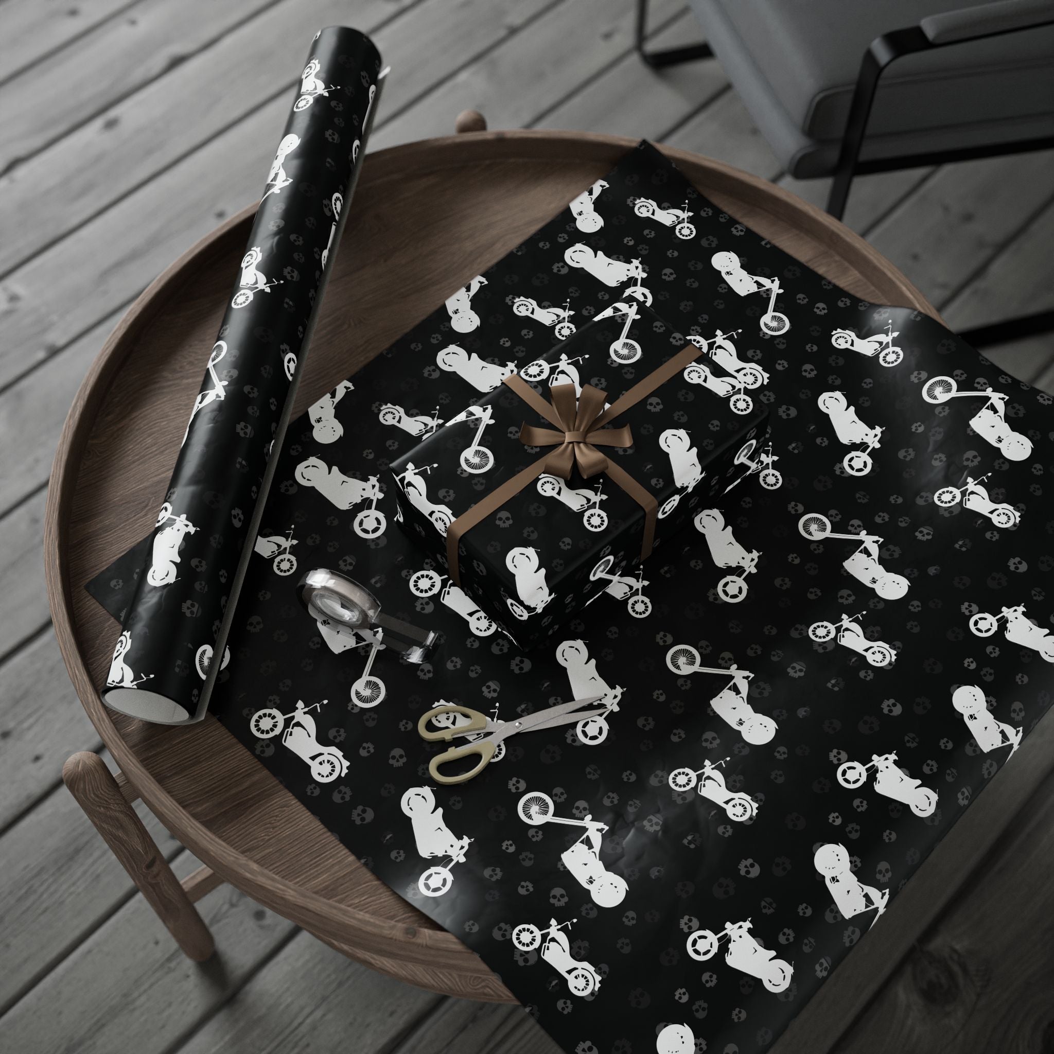 Cruiser Motorcycle Gift Wrap - Black & White Biker Design