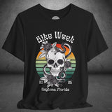 Ladies Daytona Bike Week 2025 Skull and Roses Crew Neck TShirt