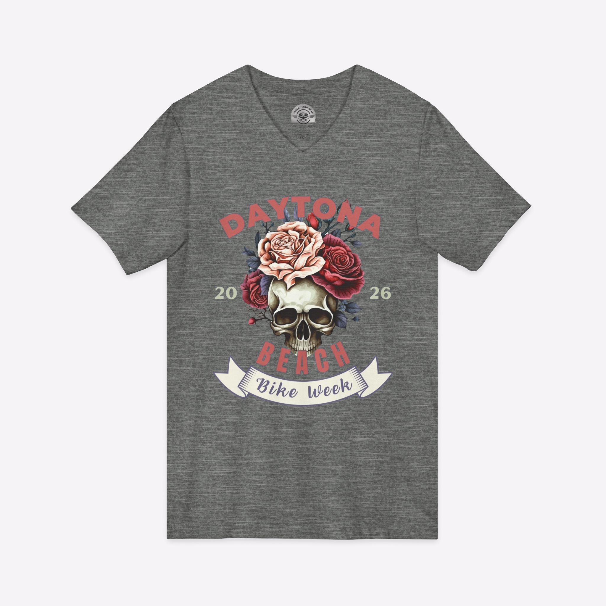 Daytona Bike Week 2026 Floral Skull V-Neck T-Shirt