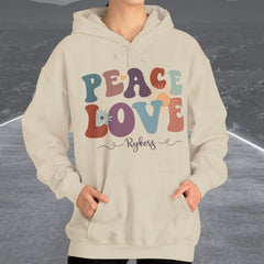 Ladies Retro Peace Love Rykers Hooded Sweatshirt