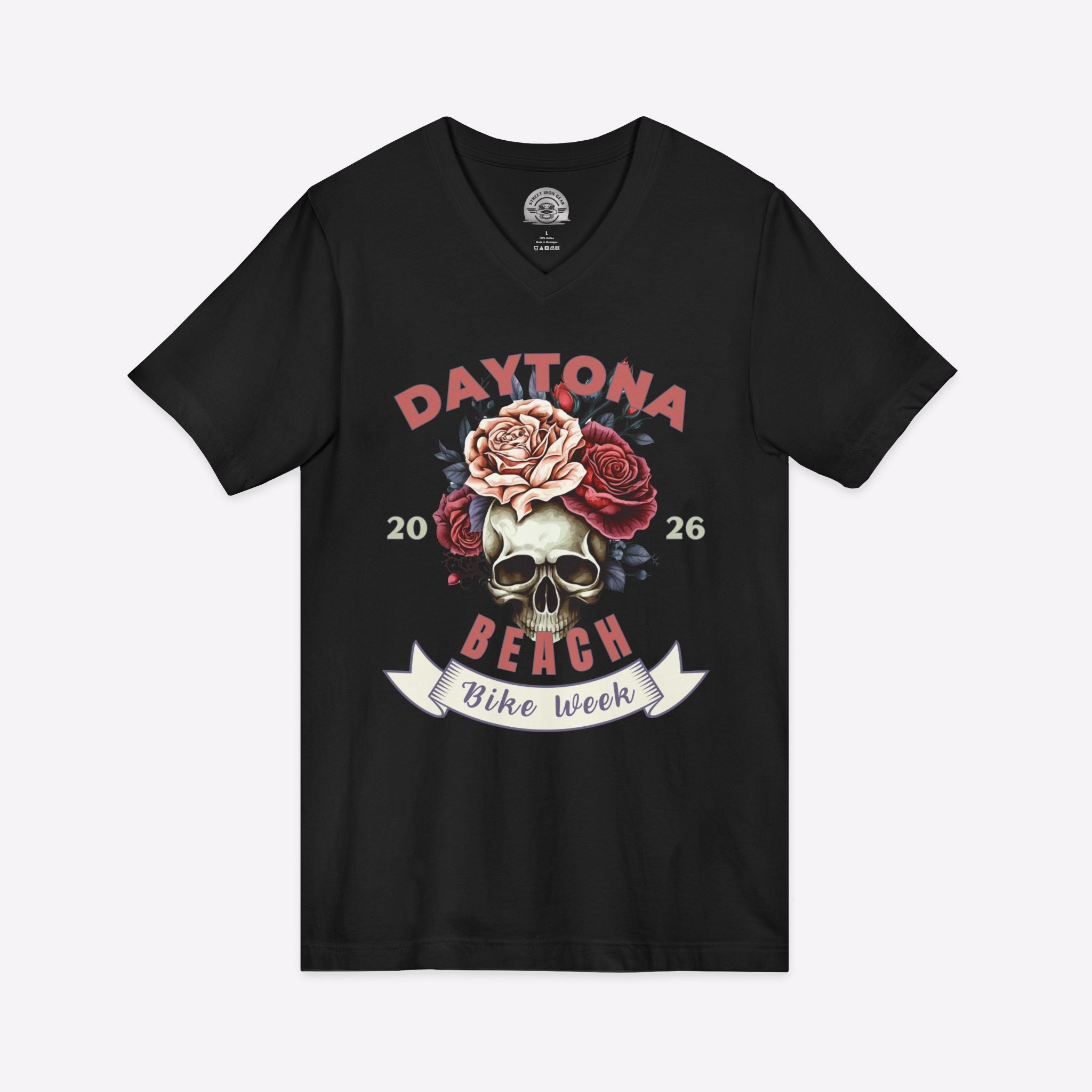Daytona Bike Week 2026 Floral Skull V-Neck T-Shirt