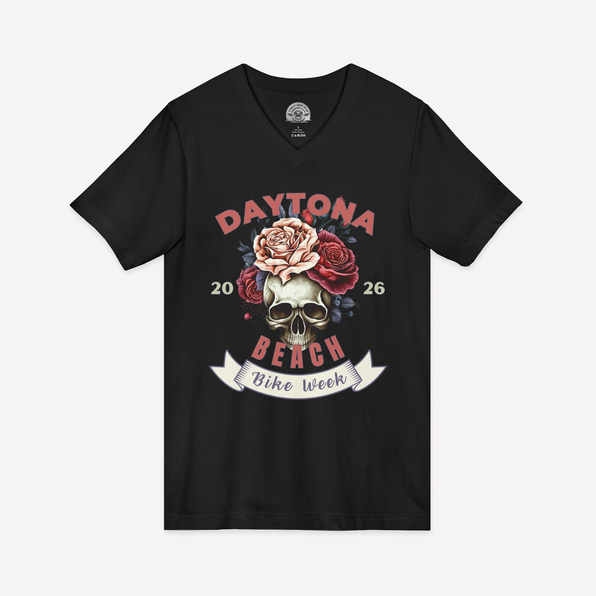 Daytona Bike Week 2026 Floral Skull V-Neck T-Shirt
