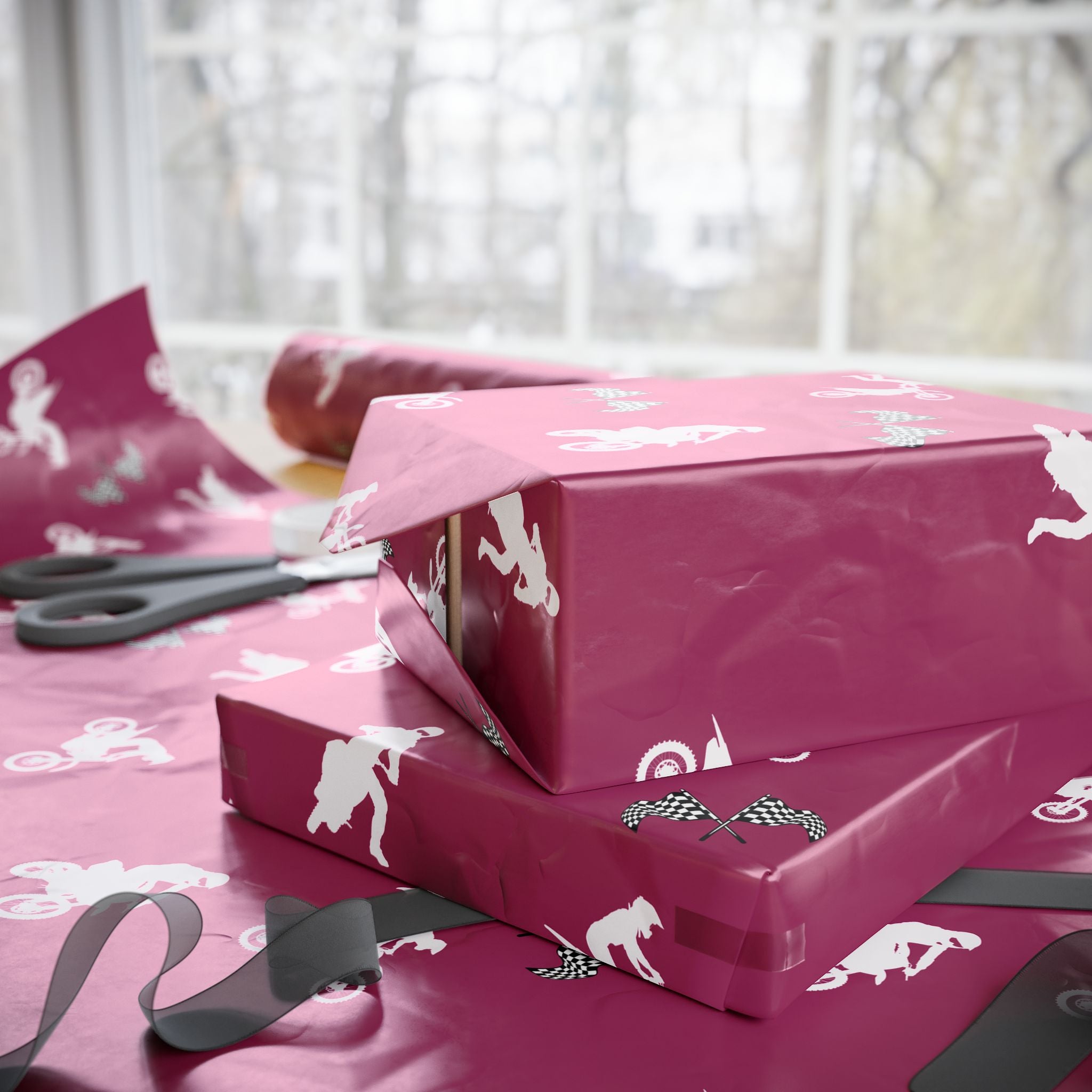 Pink Motocross Gift Wrap - Dirt Bike Racing Design