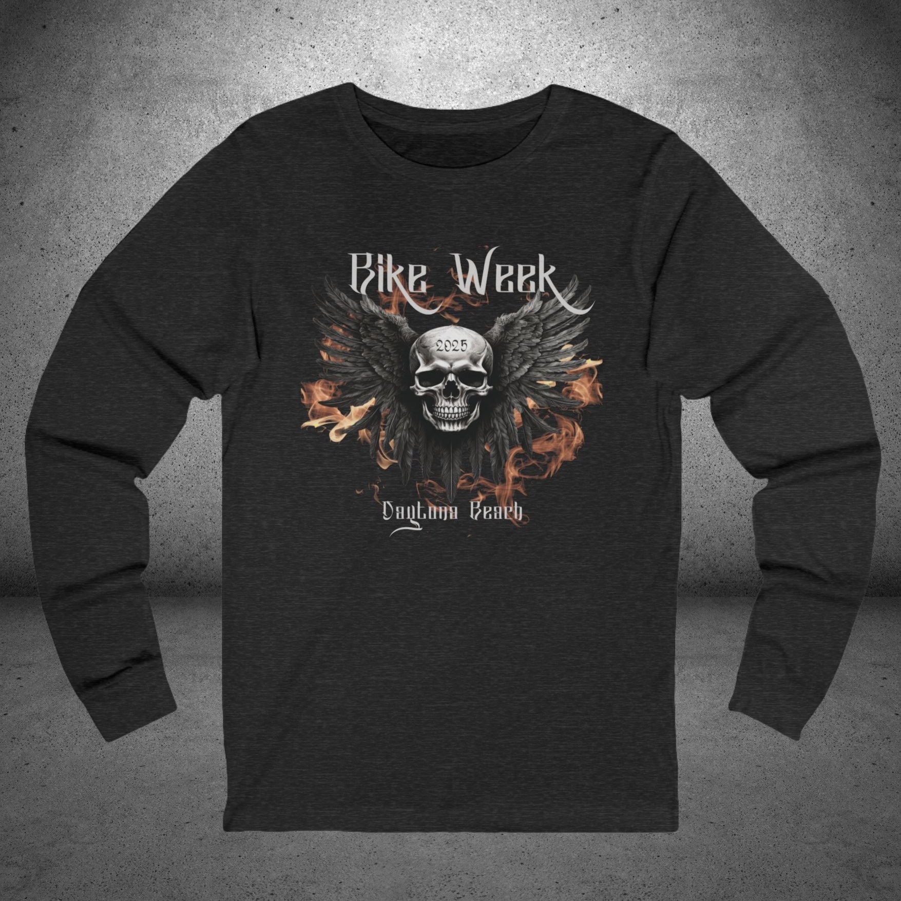 Daytona Bike Week 2025 Gothic Winged Skull Long Sleeve Crew Neck TShirt