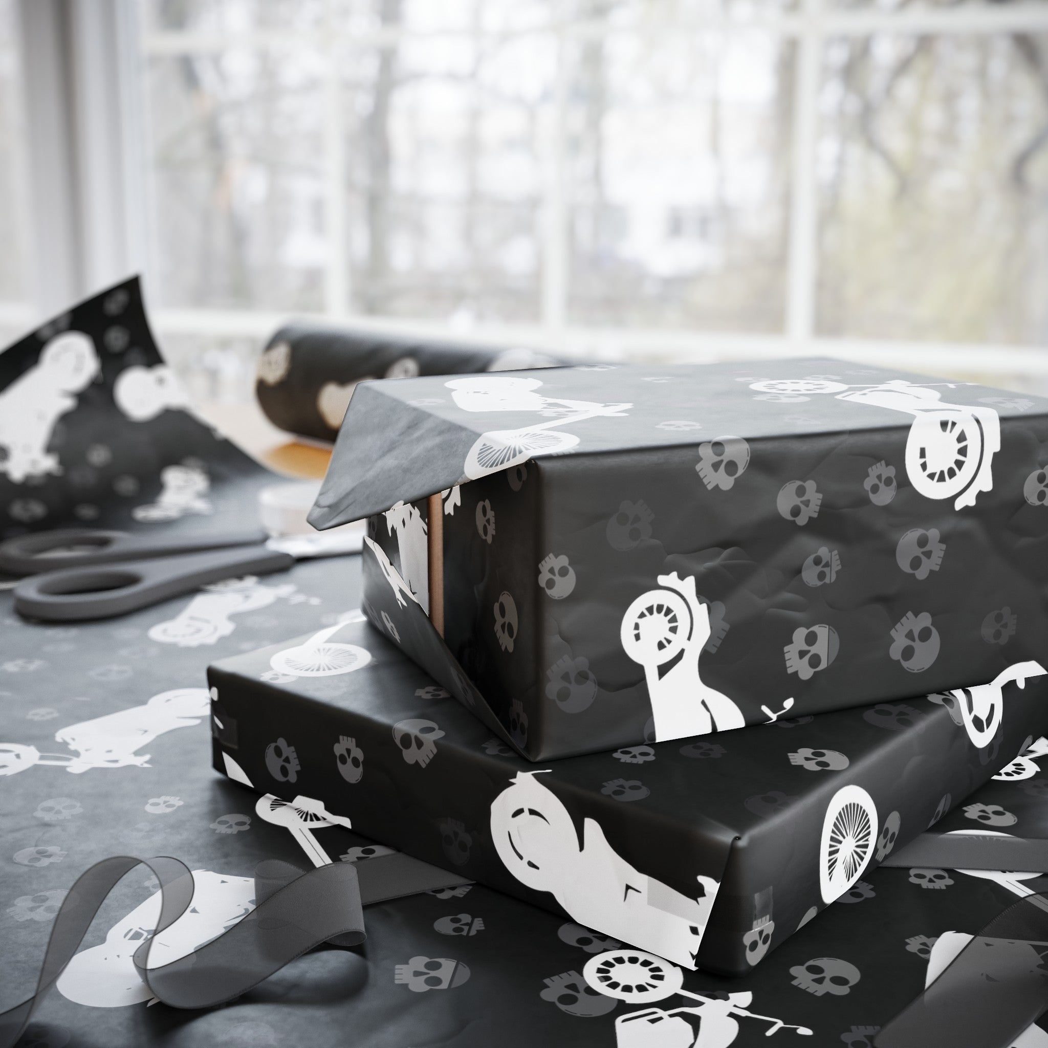 Gift Wrap - Black Motorcycle Cruiser