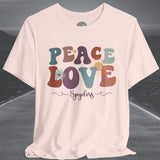 Ladies Retro Peace Love Spyders Crew Neck TShirt