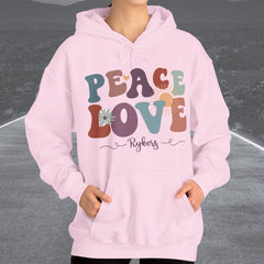 Ladies Retro Peace Love Rykers Hooded Sweatshirt