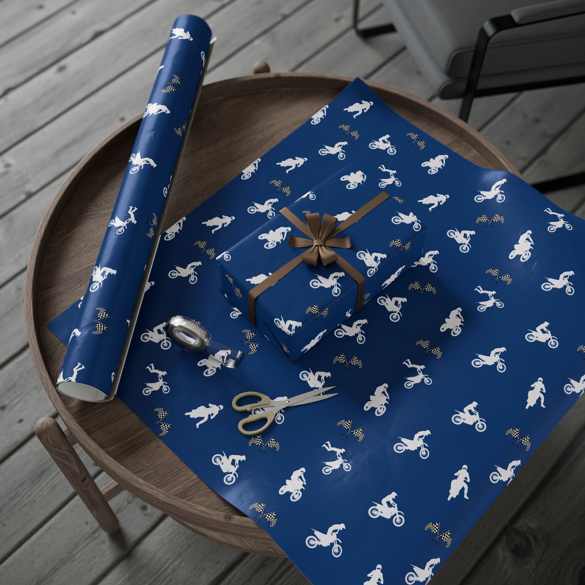 Blue Motocross Gift Wrap - Dirt Bike Racing Design