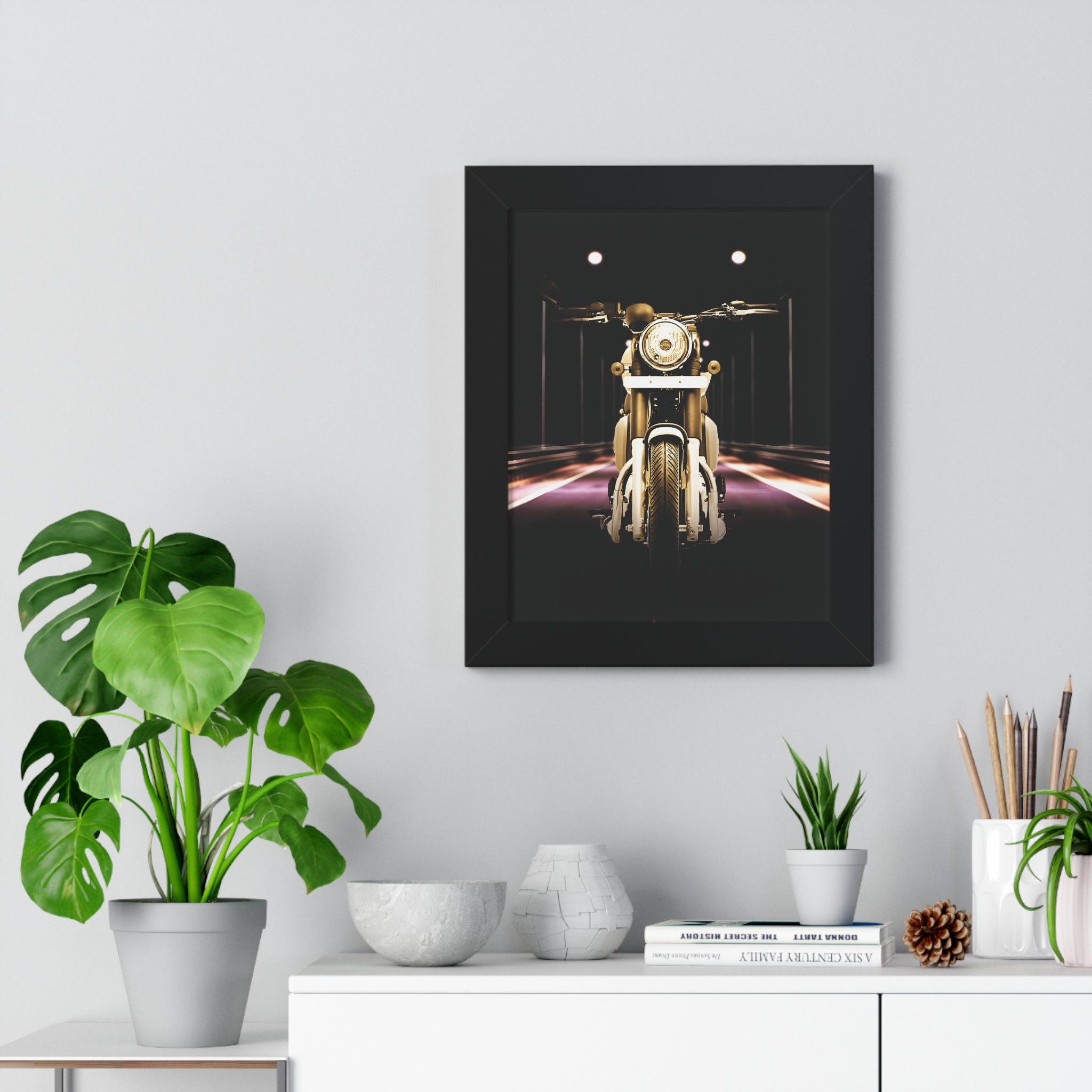 Vintage Night Scene Motorcycle Framed Poster