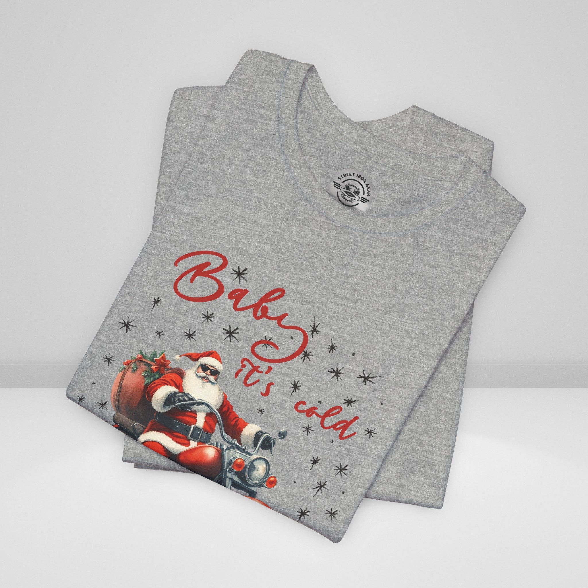 Biker Santa Christmas Crew Neck TShirt