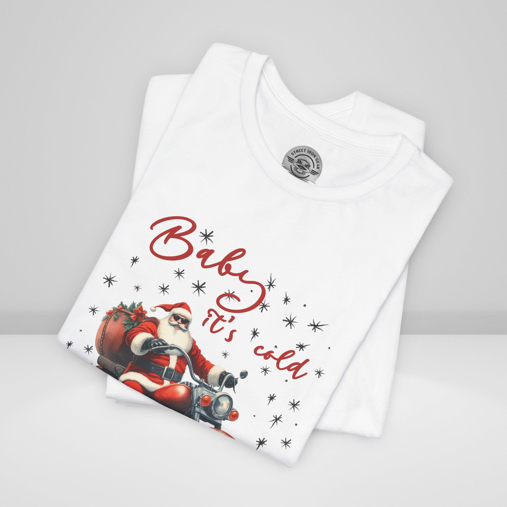 Biker Santa Christmas Crew Neck TShirt