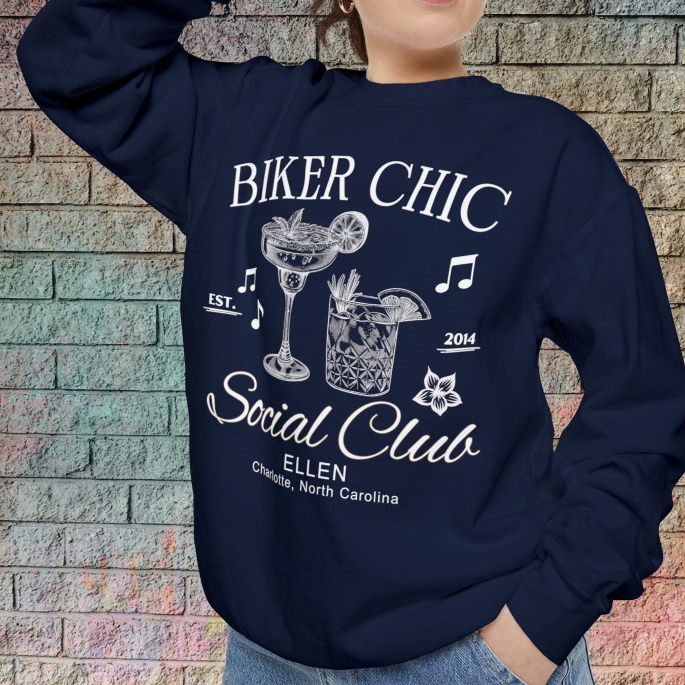 Biker Chic Crew Neck Sweatshirt (Customizable)