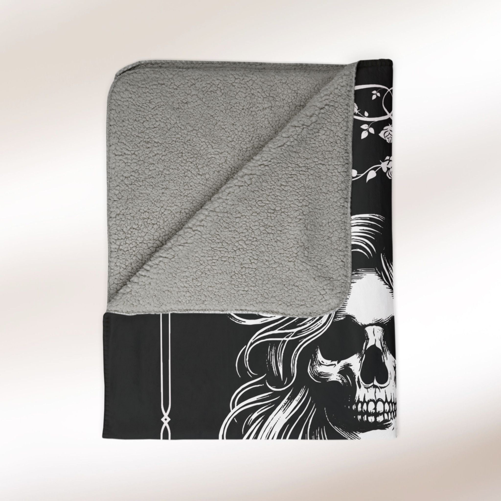 Lady Biker Skull Rose Sherpa Fleece Blanket