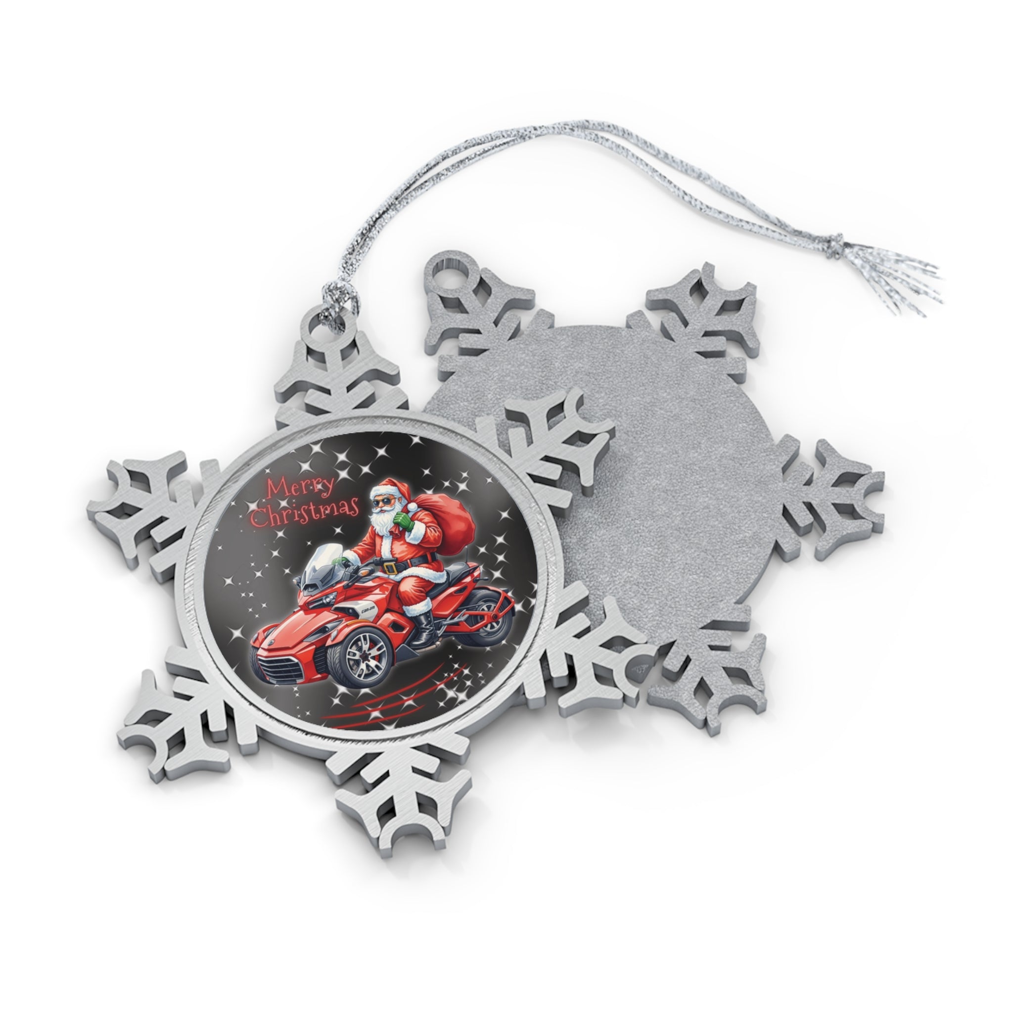 Can-Am Spyder Santa Pewter Snowflake Christmas Ornament