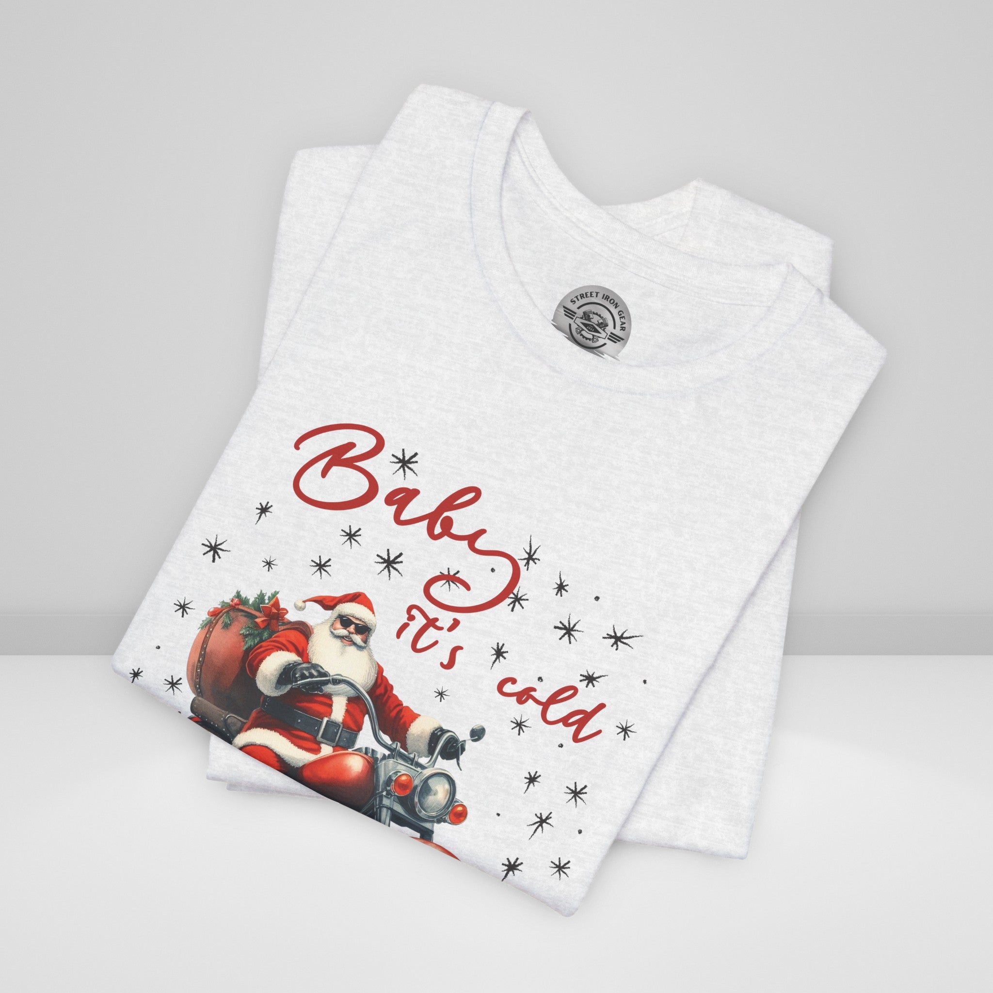 Biker Santa Christmas Crew Neck TShirt