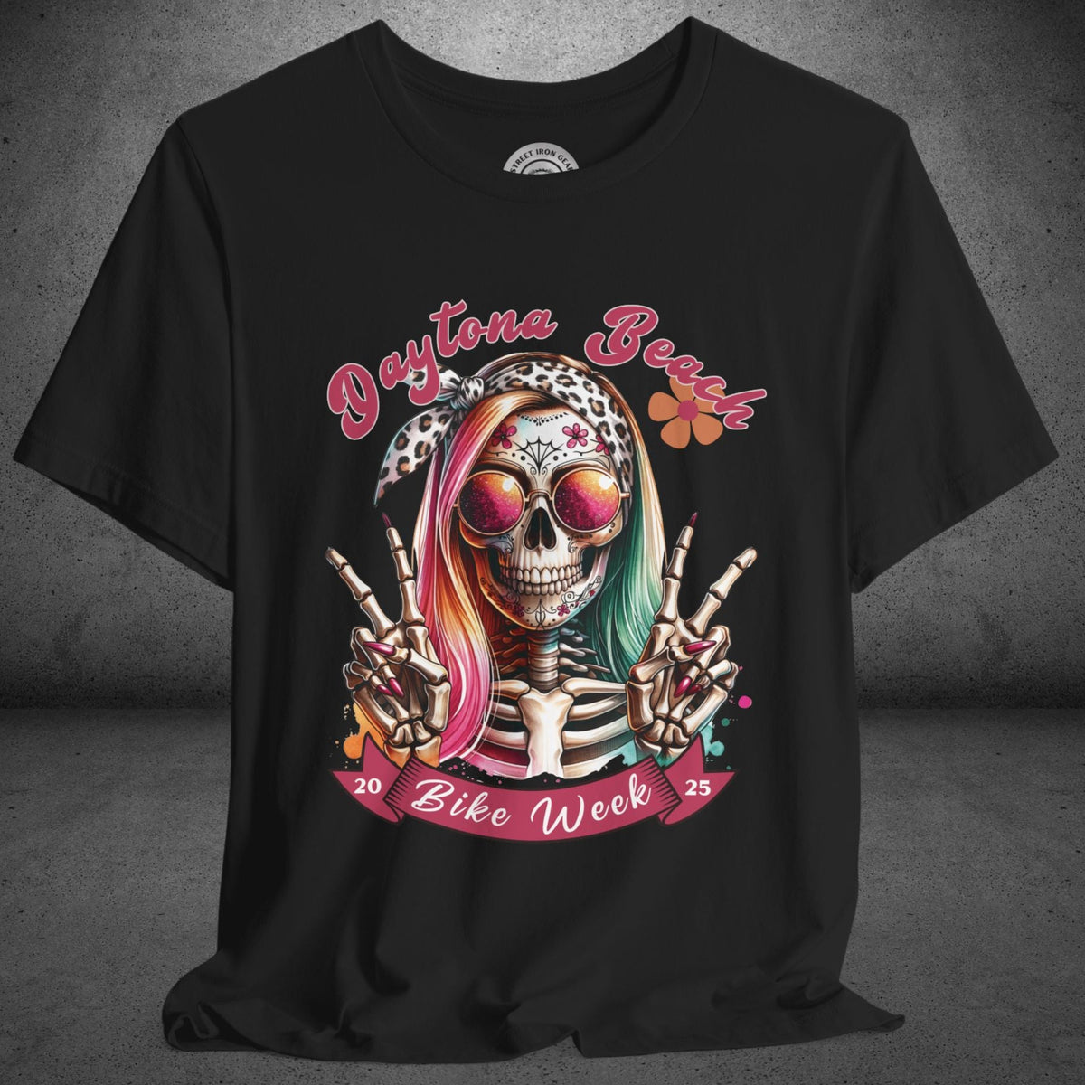 Ladies Daytona Bike Week 2025 Hipster Skull Crew Neck TShirt