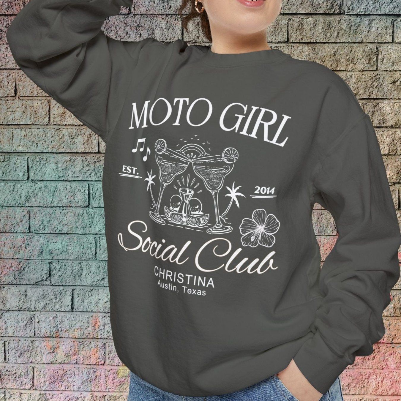 Moto Girl Crew Neck Sweatshirt (Customizable)