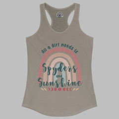 Gray tank top with rainbow and text design on a white background