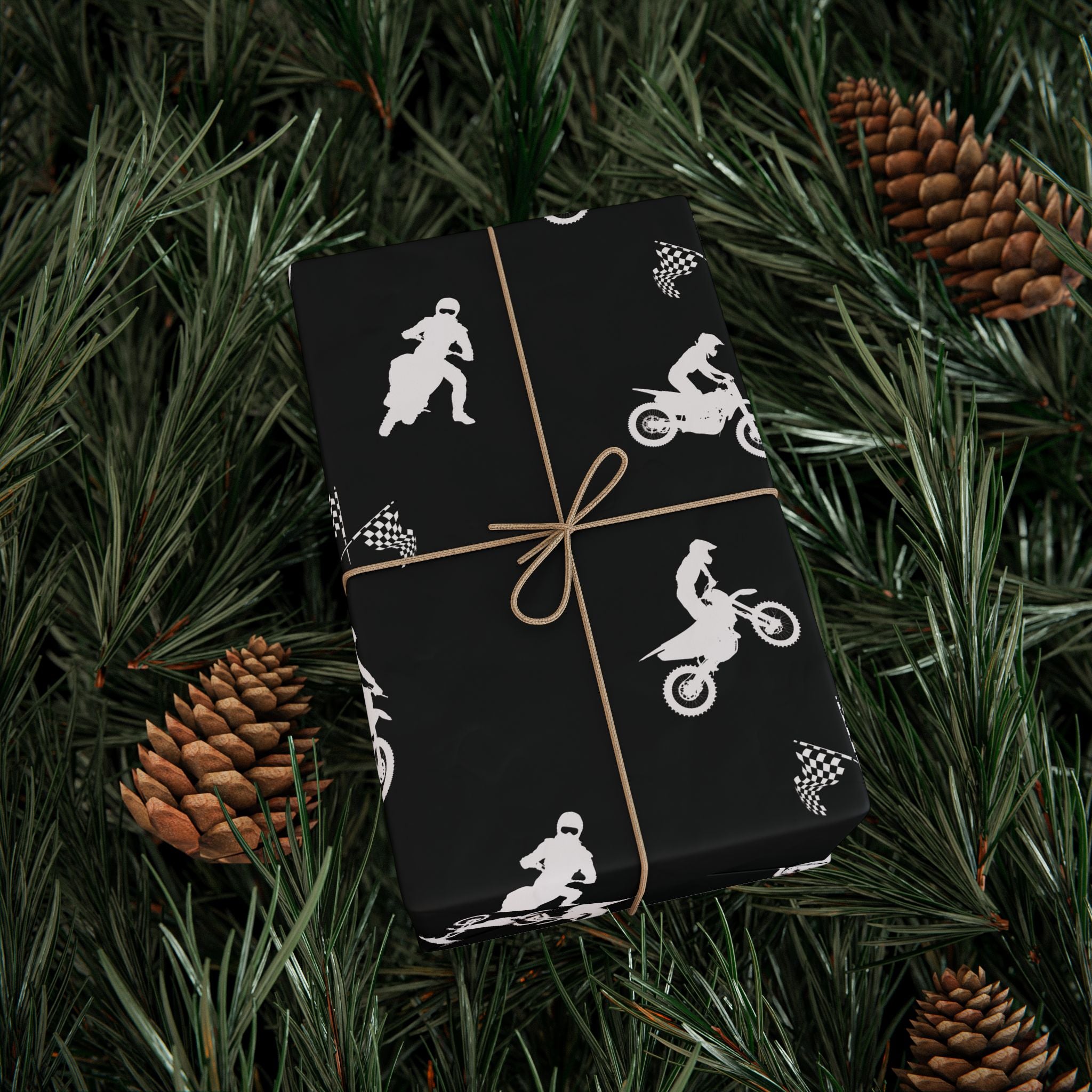 Motocross Dirt Bike Gift Wrap - Black Action Design