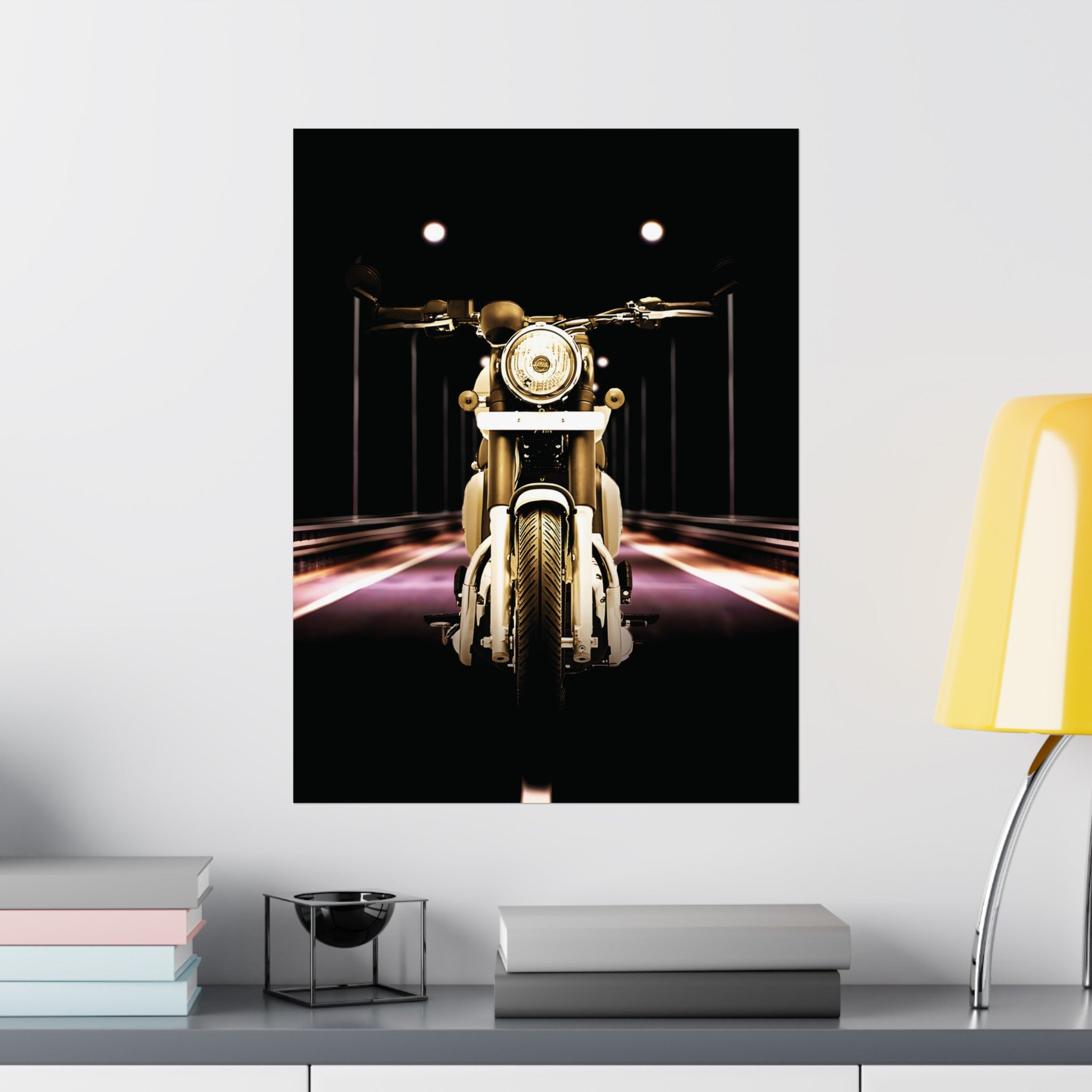 Vintage Night Scene Motorycle Poster