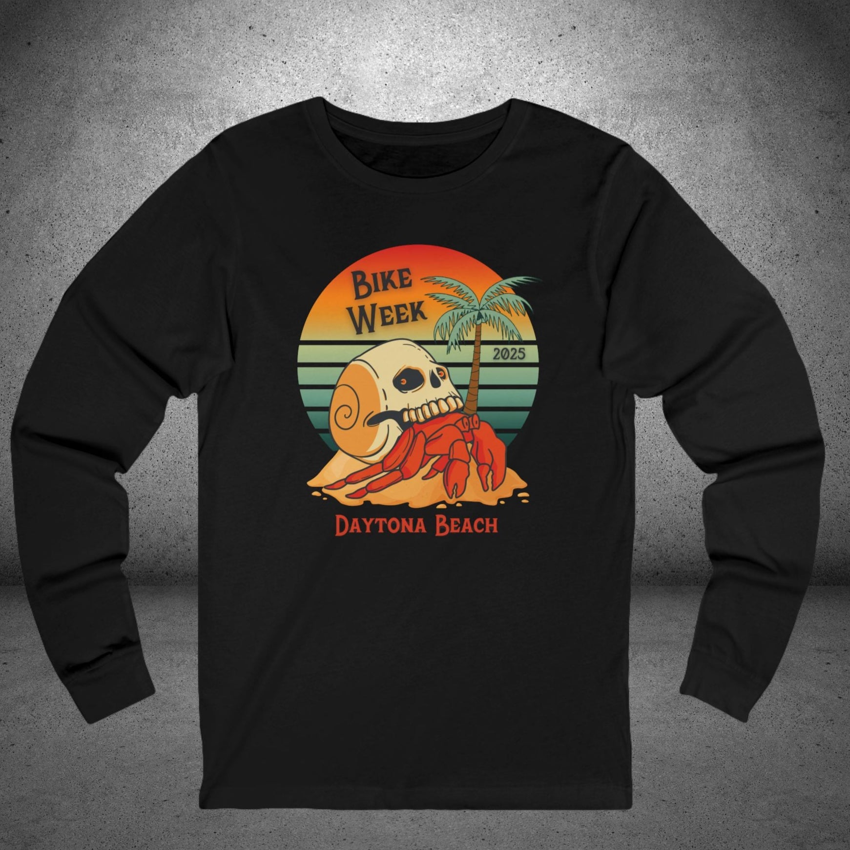 Daytona Bike Week 2025 Retro Skull  Long Sleeve Crew Neck TShirt