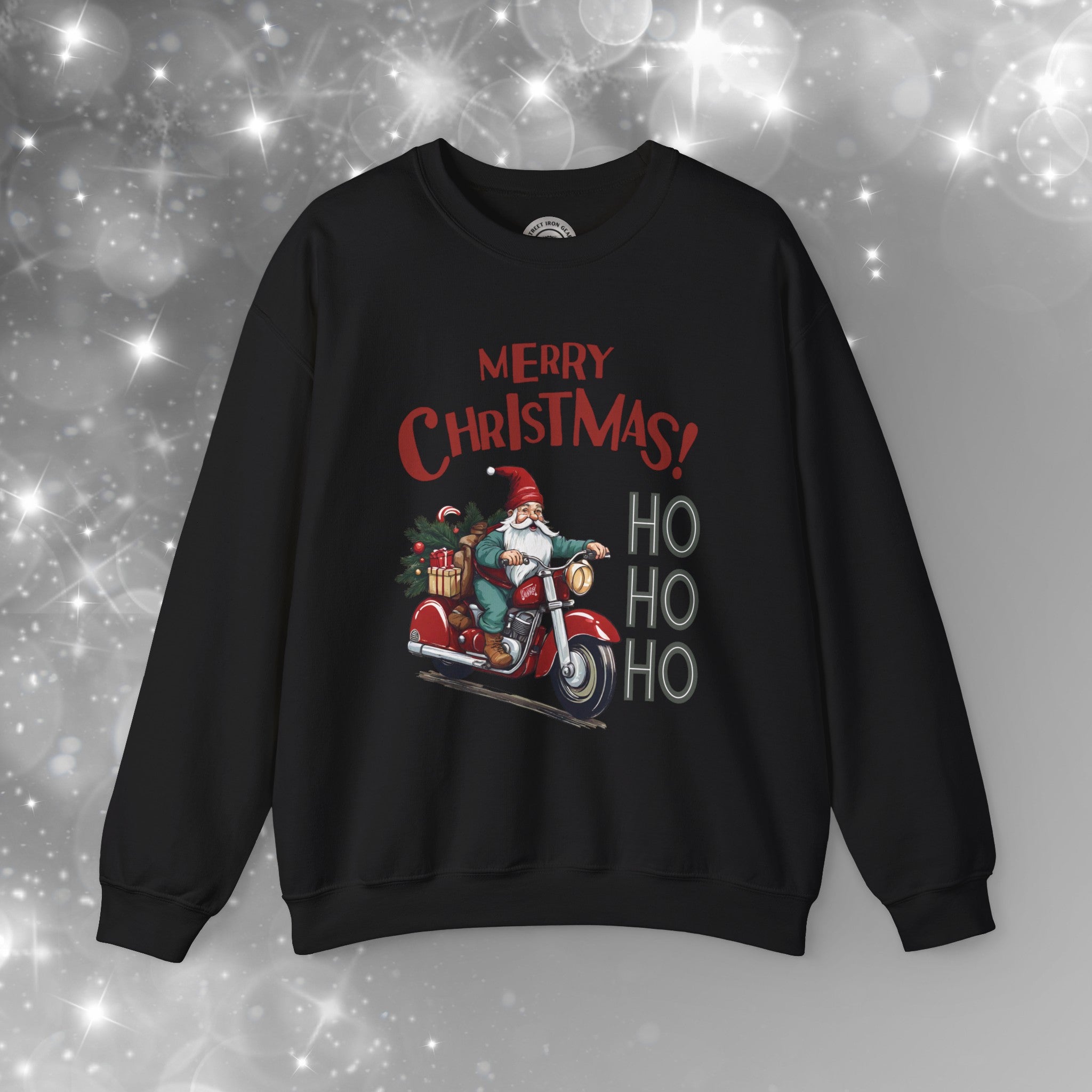 Christmas Biker Gnome Crew Neck Sweatshirt