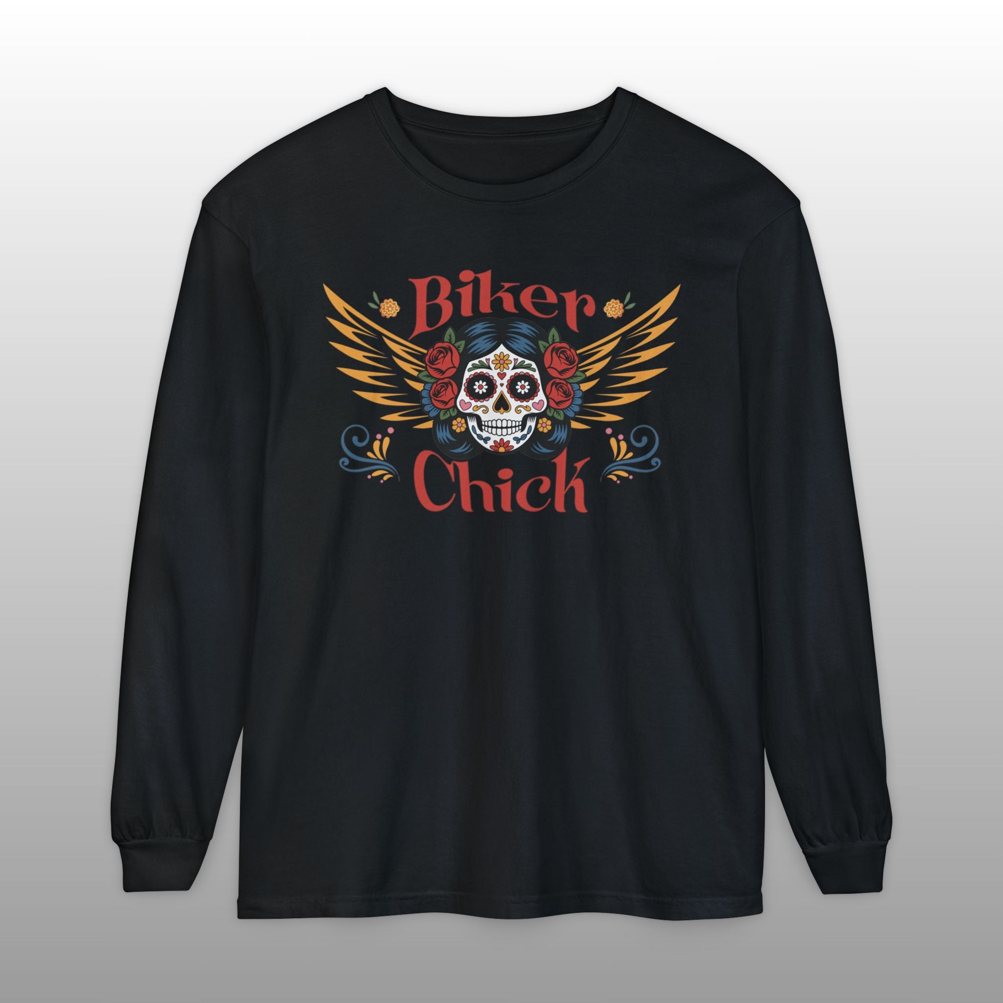 Biker Chick Day of the Dead Long Sleeve TShirt