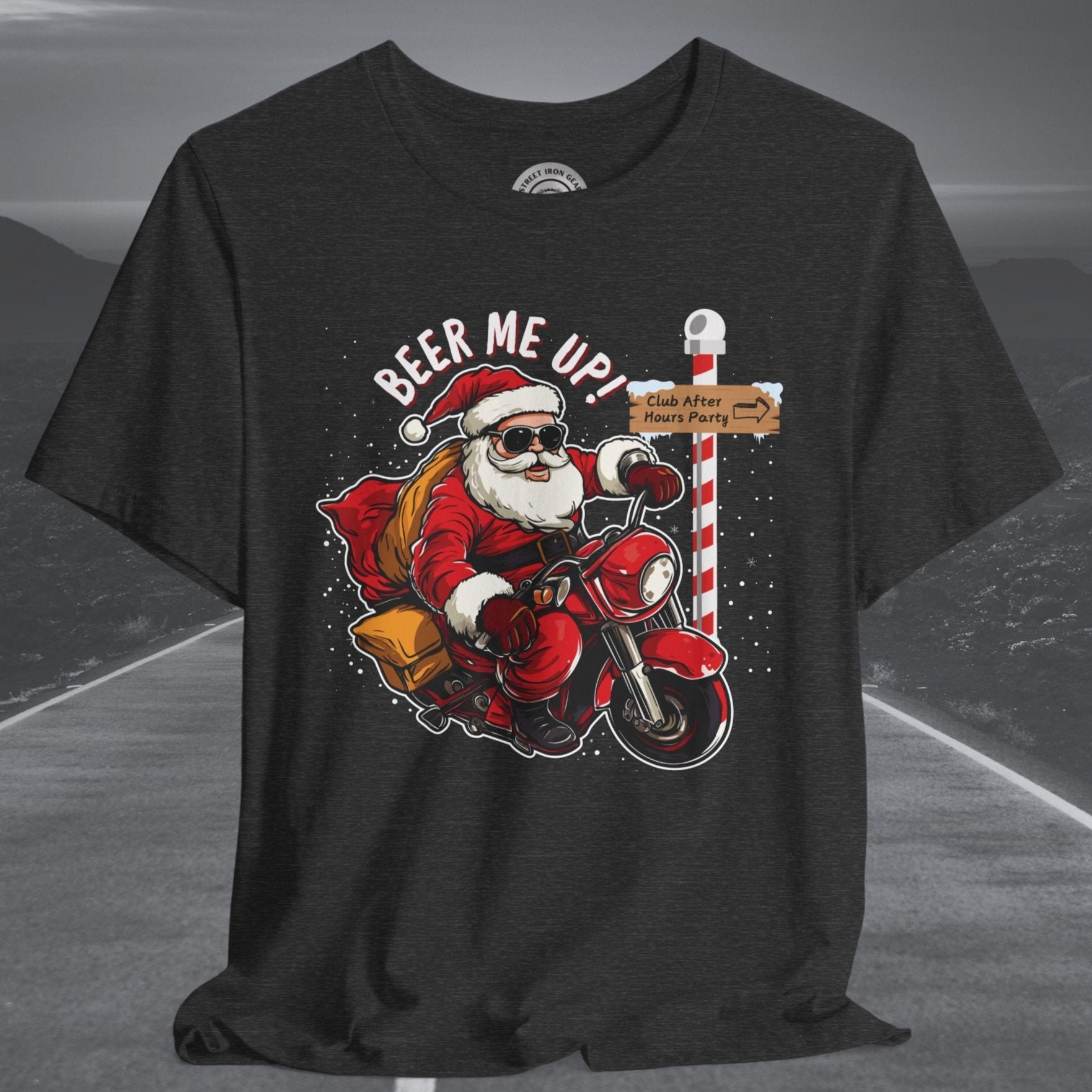 Biker Santa Motorcycle Crew Neck TShirt