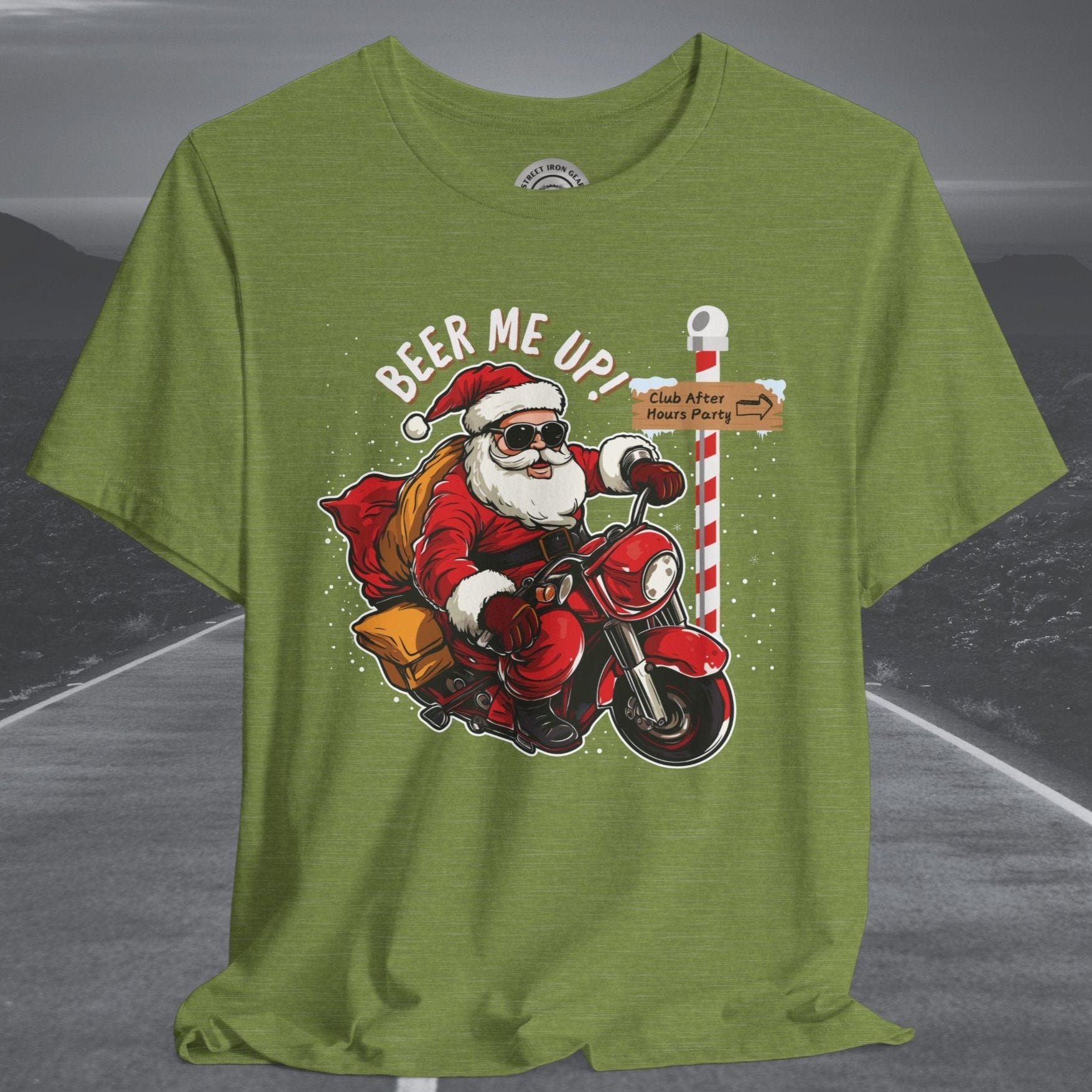 Biker Santa Motorcycle Crew Neck TShirt