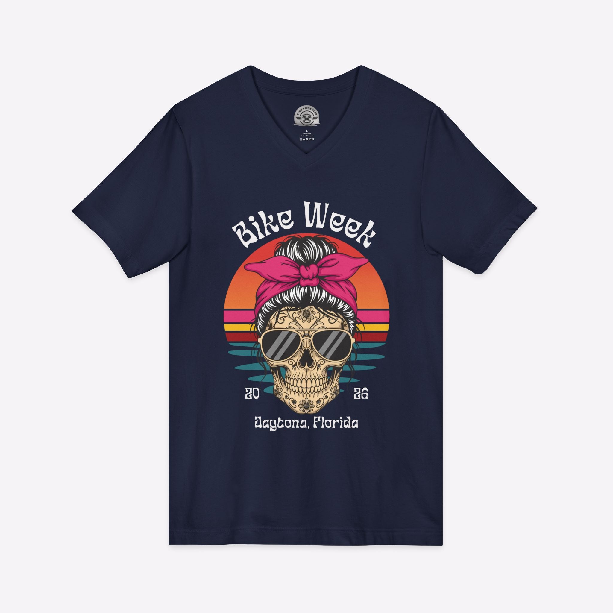 Daytona Bike Week 2026 Women's V-Neck | Hipster Skull