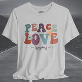 Ladies Retro Peace Love Spyders Crew Neck TShirt