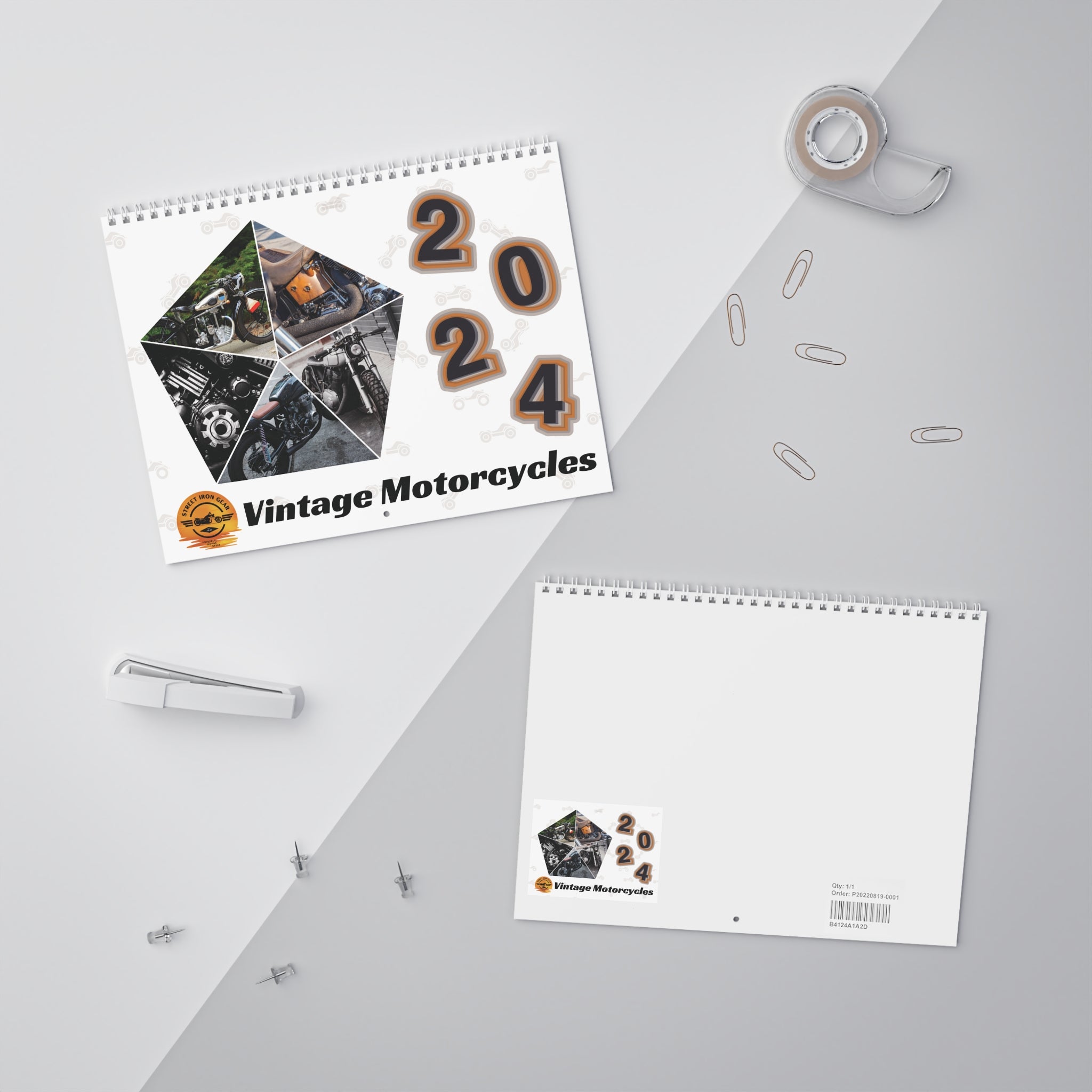 Vintage Motorcycle Wall Calendar - 2024