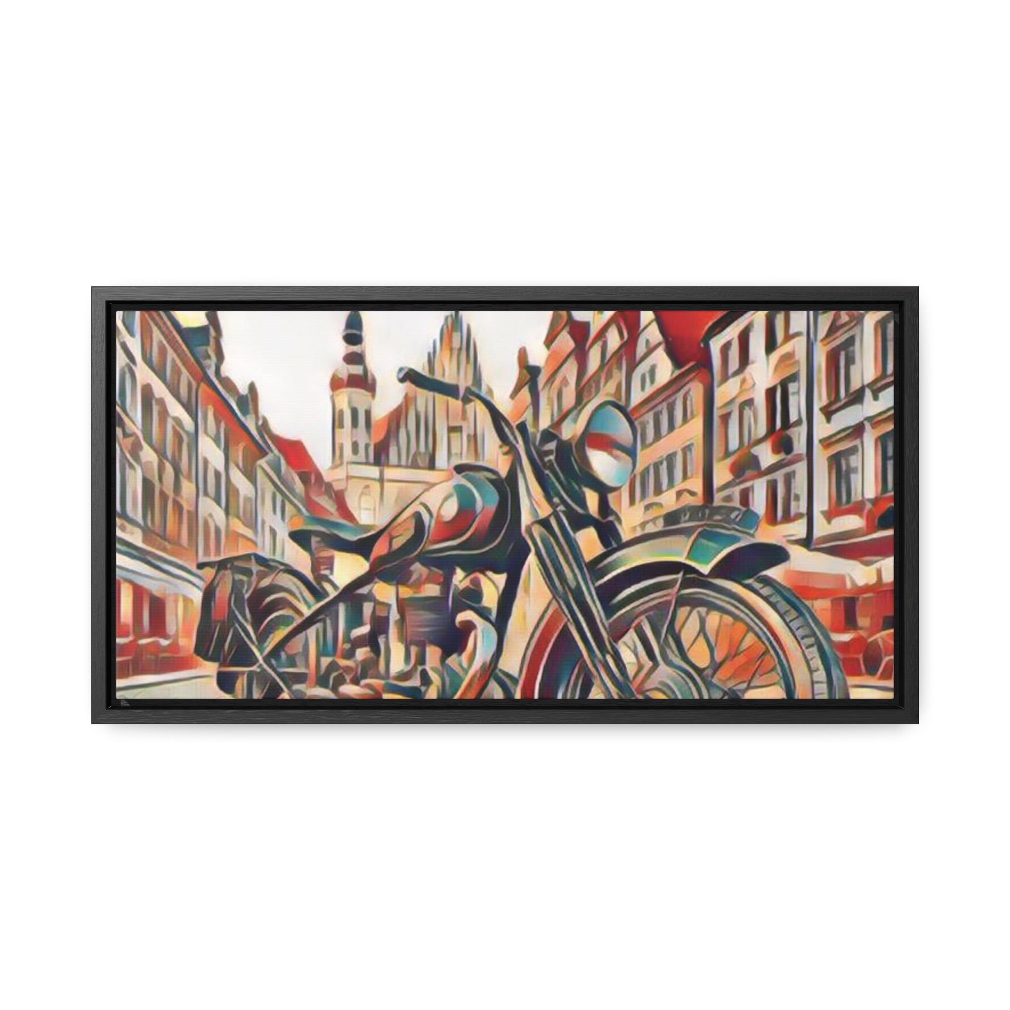 European City Motorcycle Abtract Canvas Print - Gallery Wrapped