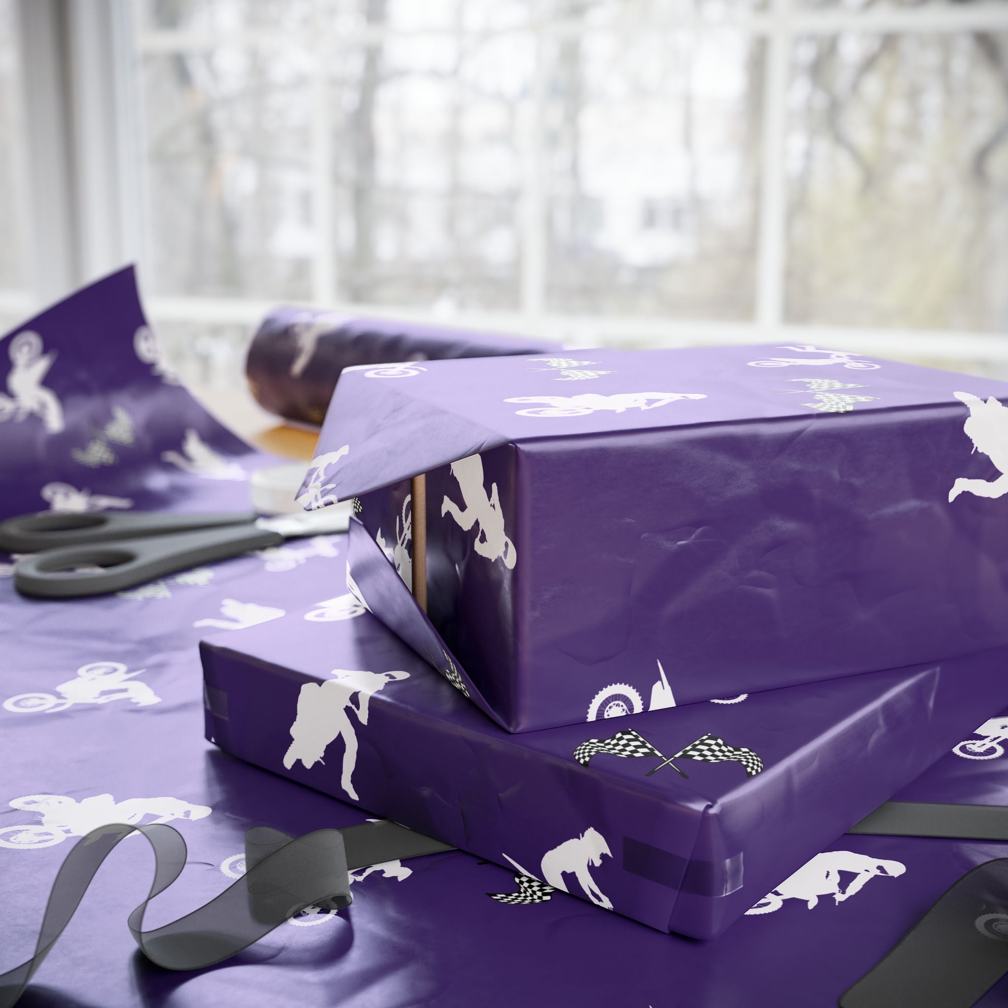 Gift Wrap - Purple Motocross