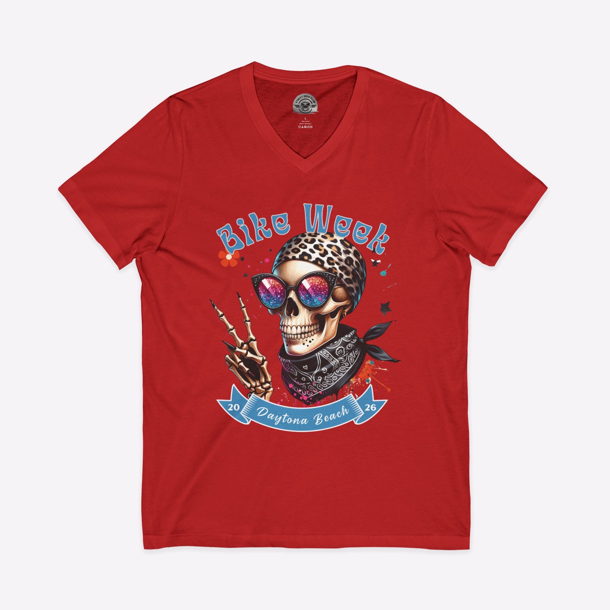 Daytona Bike Week 2026 Women's V-Neck | Hipster Skull Biker Tee