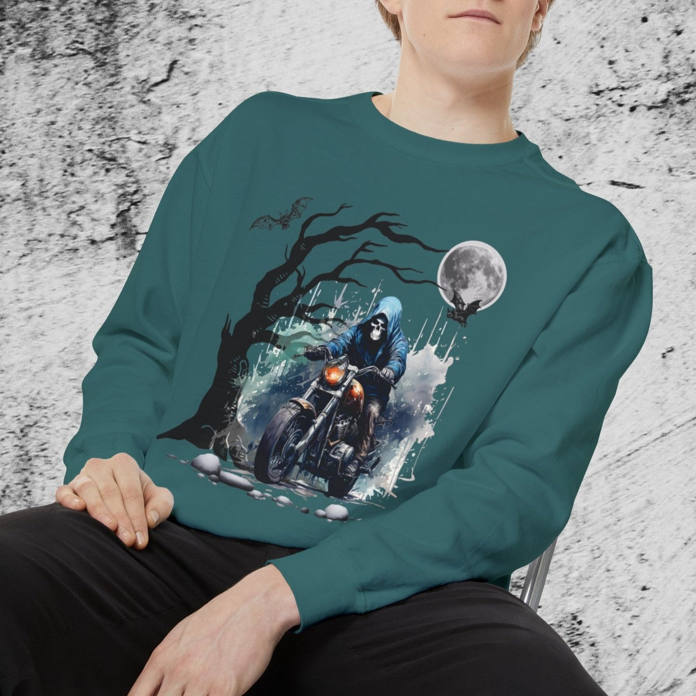 Halloween Skull Rider Crew Neck Sweatshirt